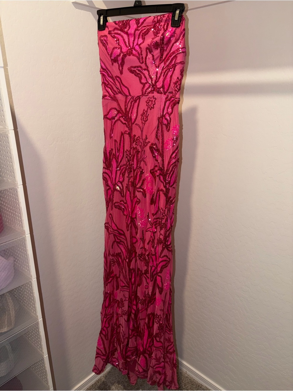 Lulus Shimmering Icon Hot Pink Sequin Lace-Up Strapless Maxi Dress